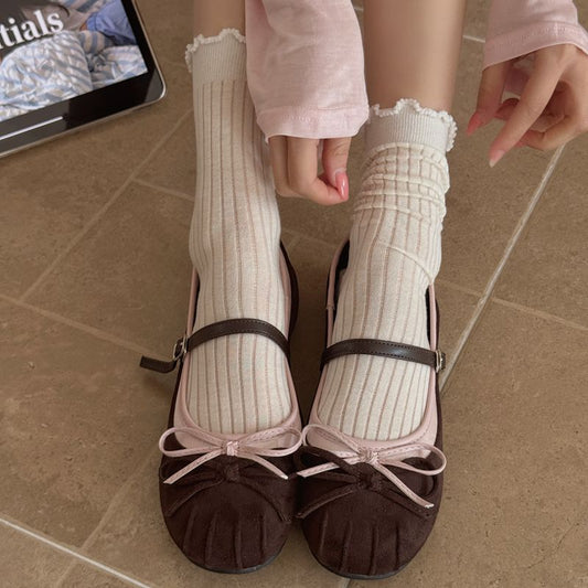Women's Cotton Mid-Calf Ruffled Ribbed Casual Socks