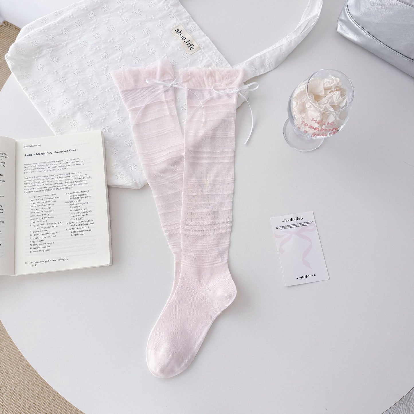 Women's Viscose & Silk Knee-High Bow Mesh Socks