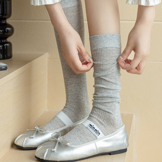 Women's Combed Cotton Mid-Calf Seamless Toe Mesh Socks