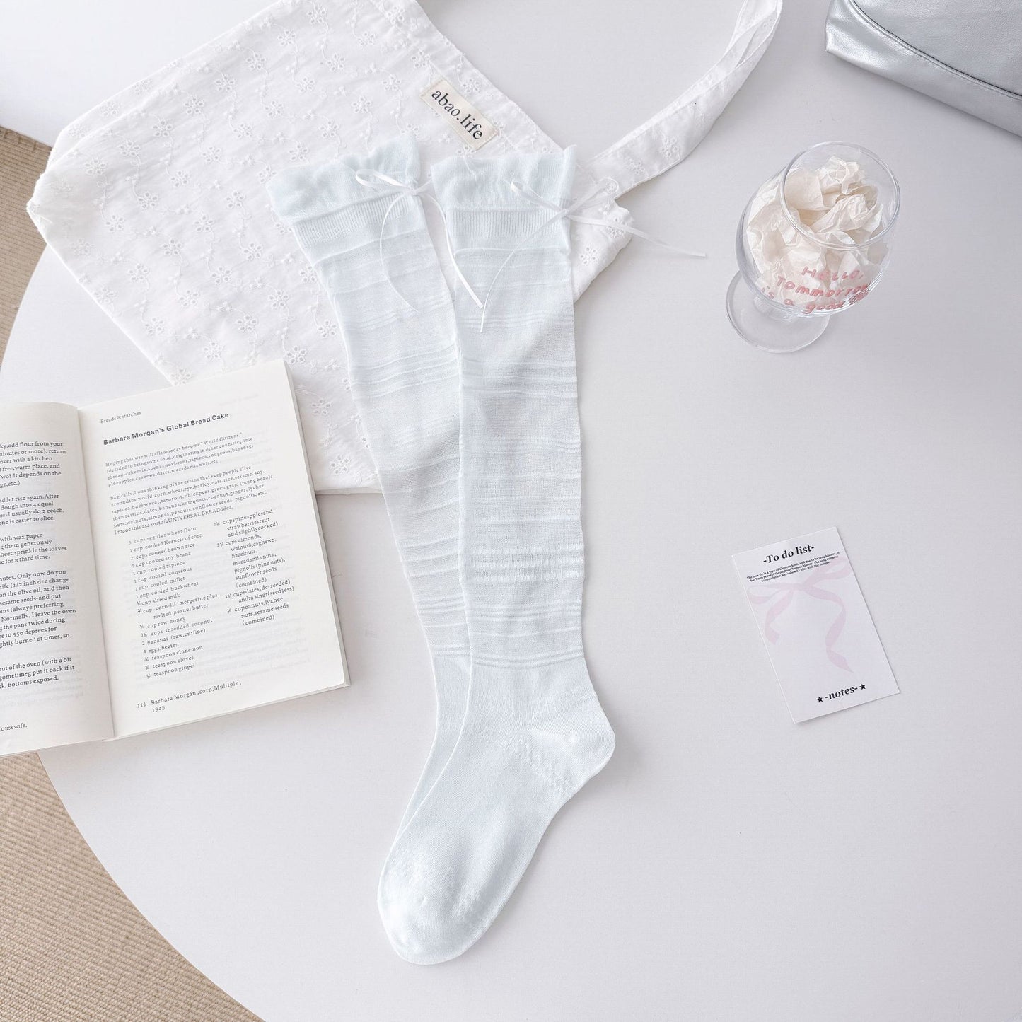 Women's Viscose & Silk Knee-High Bow Mesh Socks
