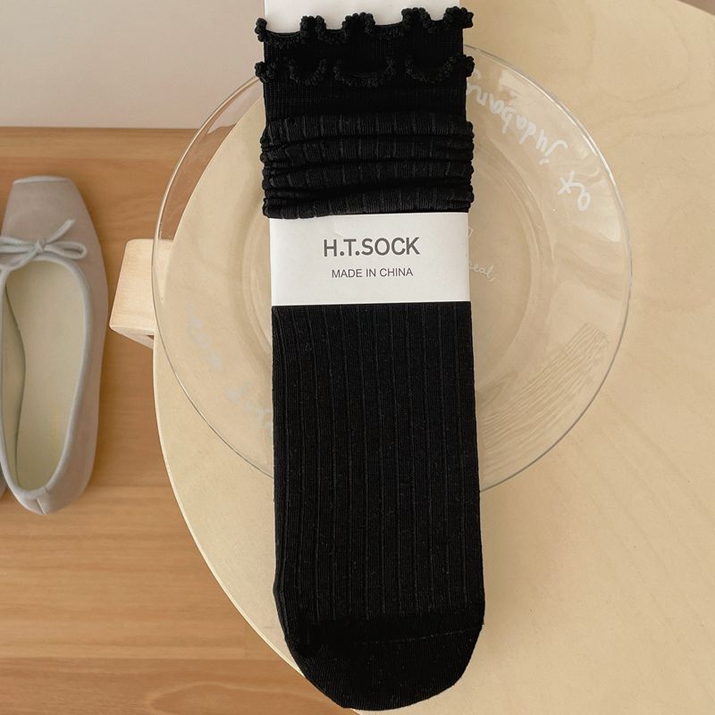 Women's Cotton Mid-Calf Ruffled Ribbed Casual Socks