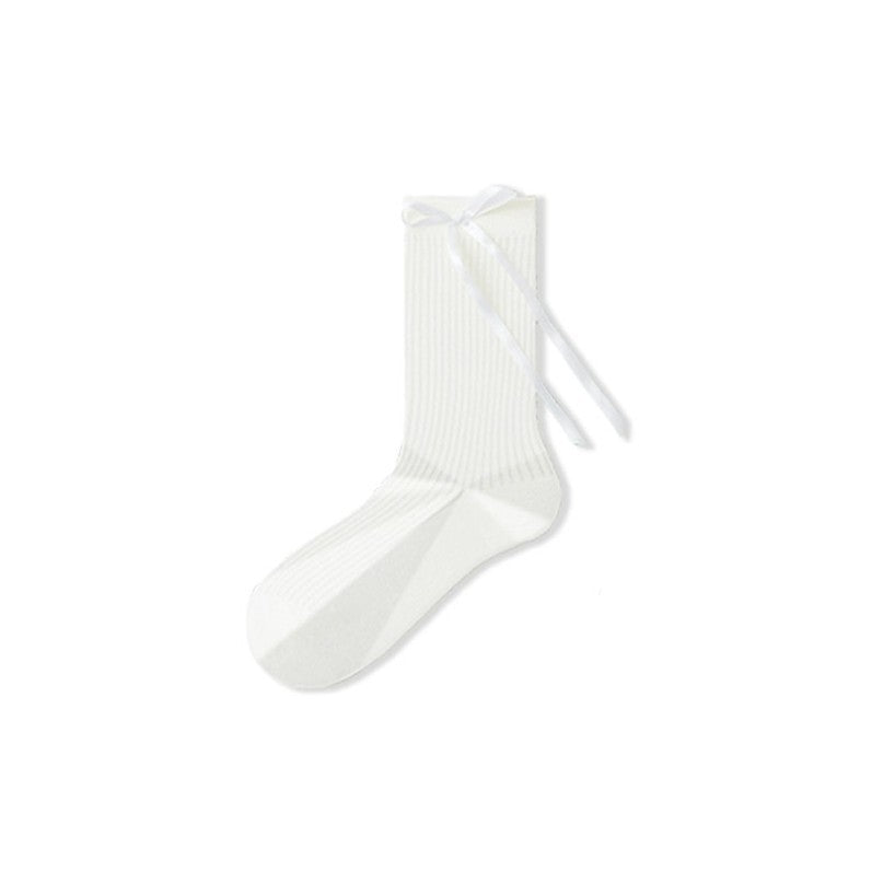 Women's Cotton Mid-Calf Socks with Side Ribbon Detail