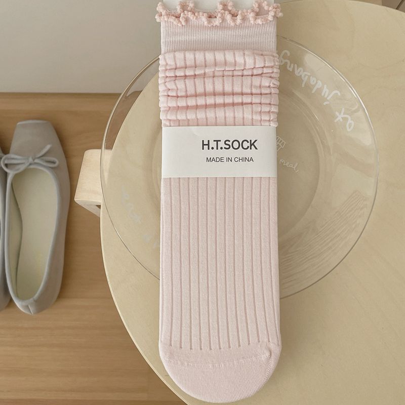 Women's Cotton Mid-Calf Ruffled Ribbed Casual Socks