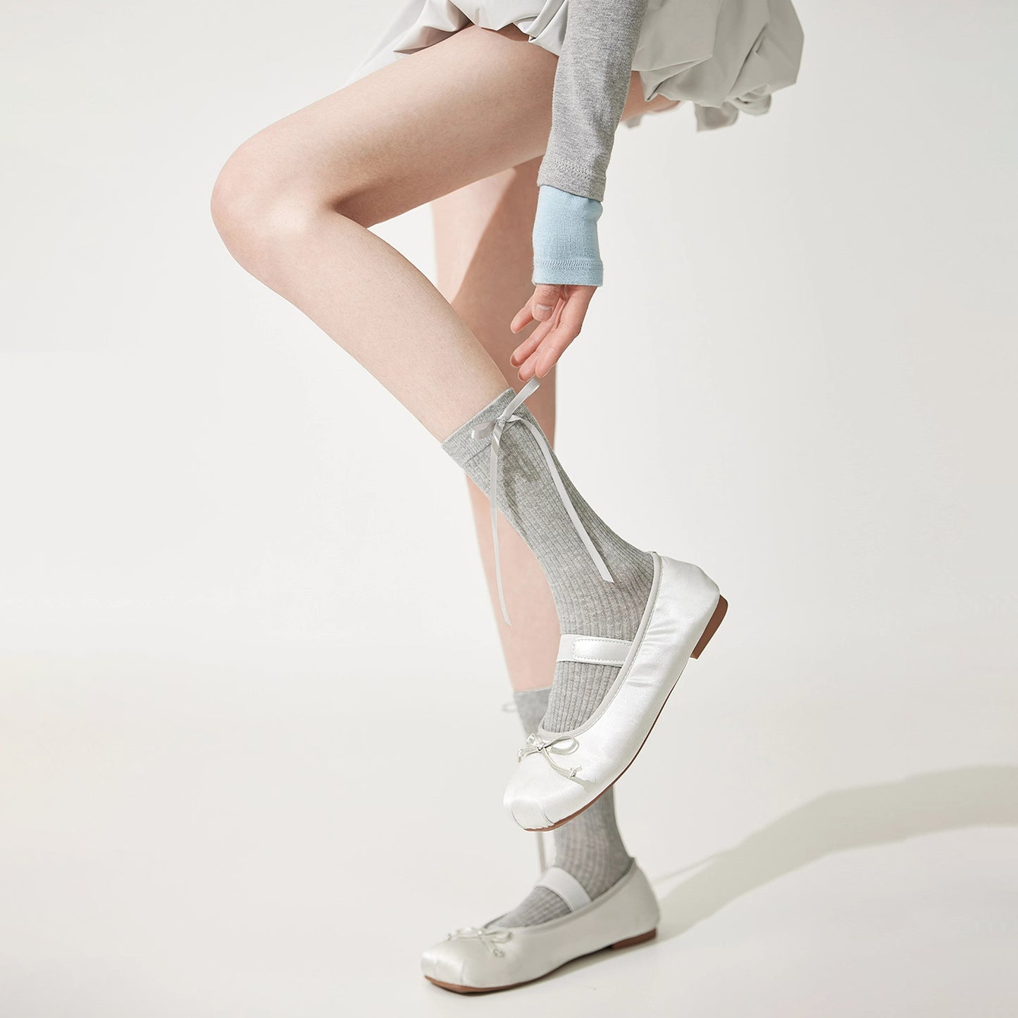 Women's Cotton Mid-Calf Socks with Side Ribbon Detail