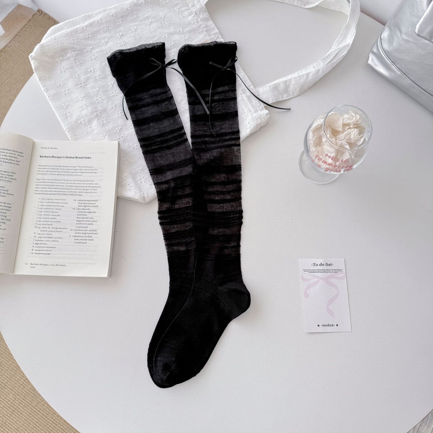 Women's Viscose & Silk Knee-High Bow Mesh Socks