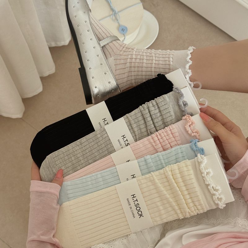 Women's Cotton Mid-Calf Ruffled Ribbed Casual Socks