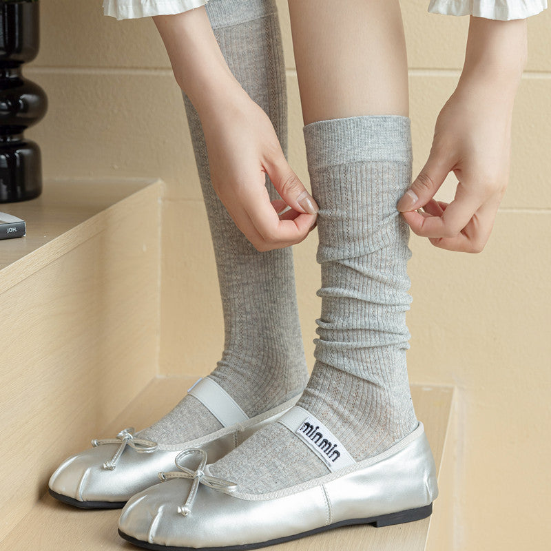 Women's Combed Cotton Mid-Calf Seamless Toe Mesh Socks