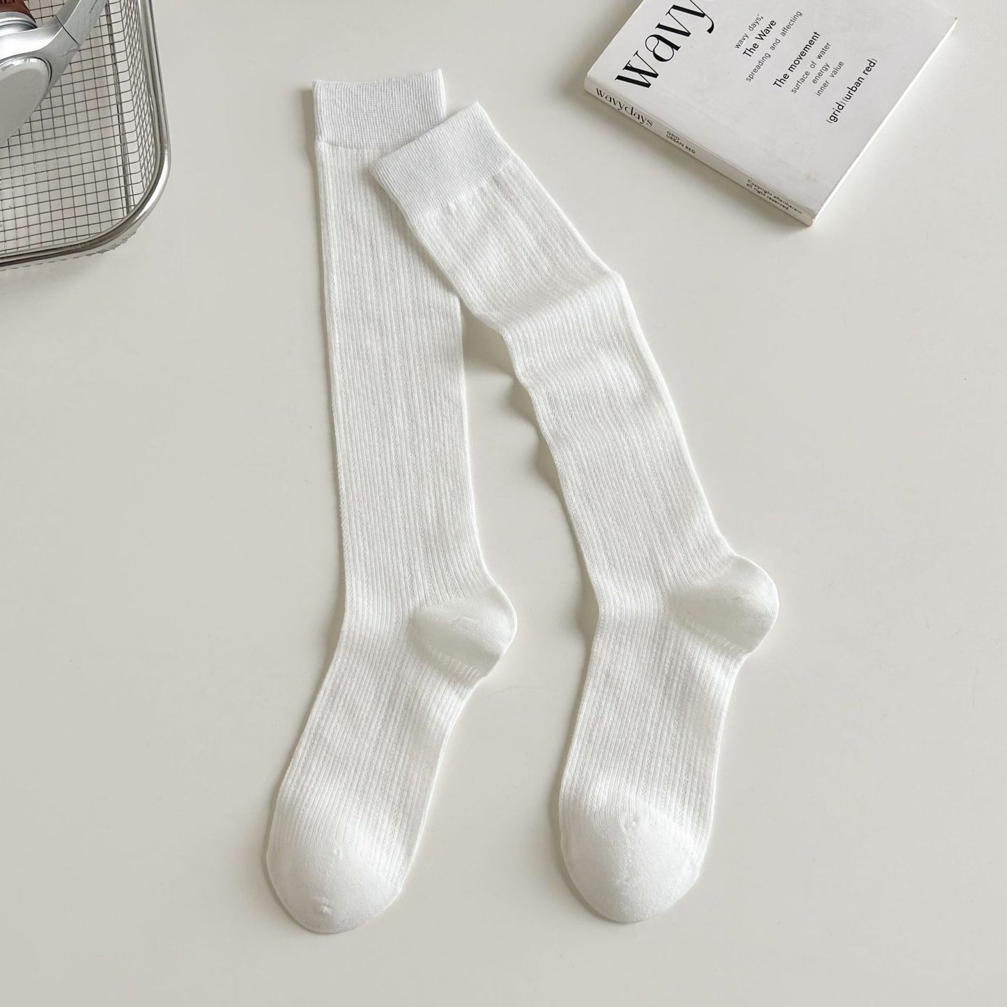 Women's Combed Cotton Mid-Calf Seamless Toe Mesh Socks