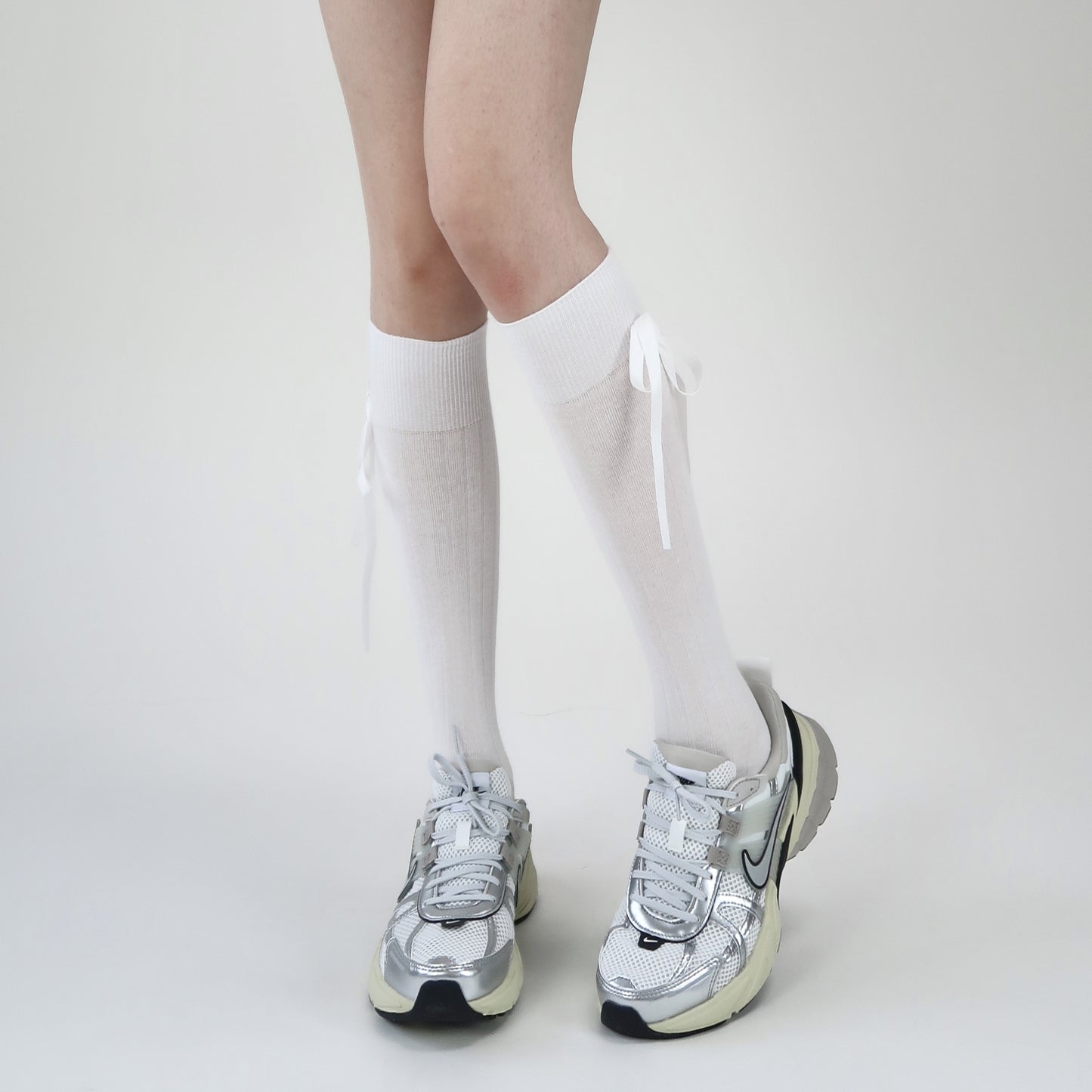 Women's Cotton Mid-Calf Socks with Side Ribbon Detail