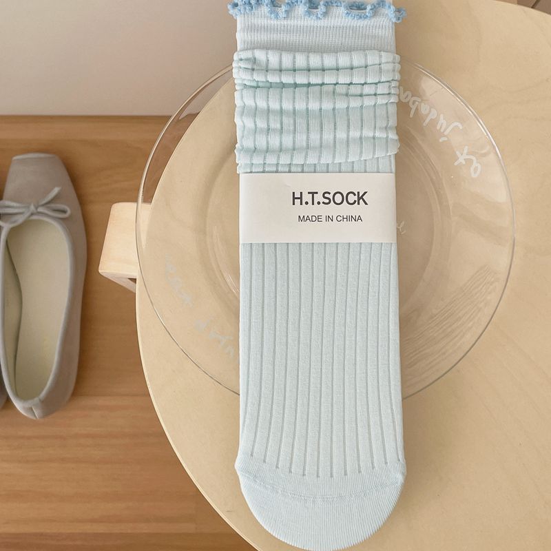 Women's Cotton Mid-Calf Ruffled Ribbed Casual Socks