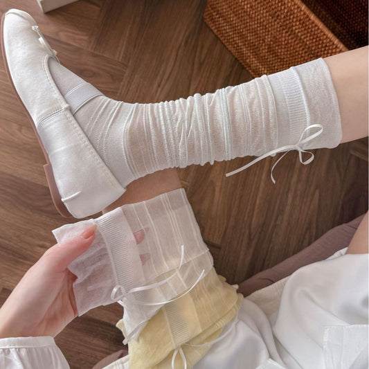 Women's Viscose & Silk Knee-High Bow Mesh Socks
