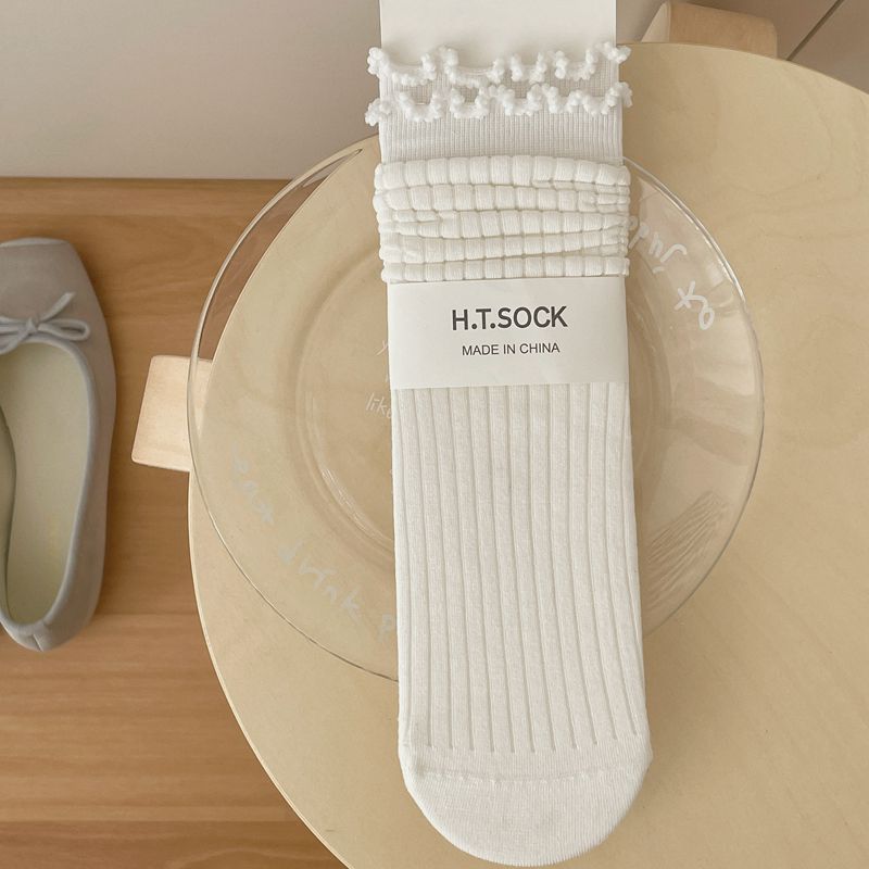 Women's Cotton Mid-Calf Ruffled Ribbed Casual Socks