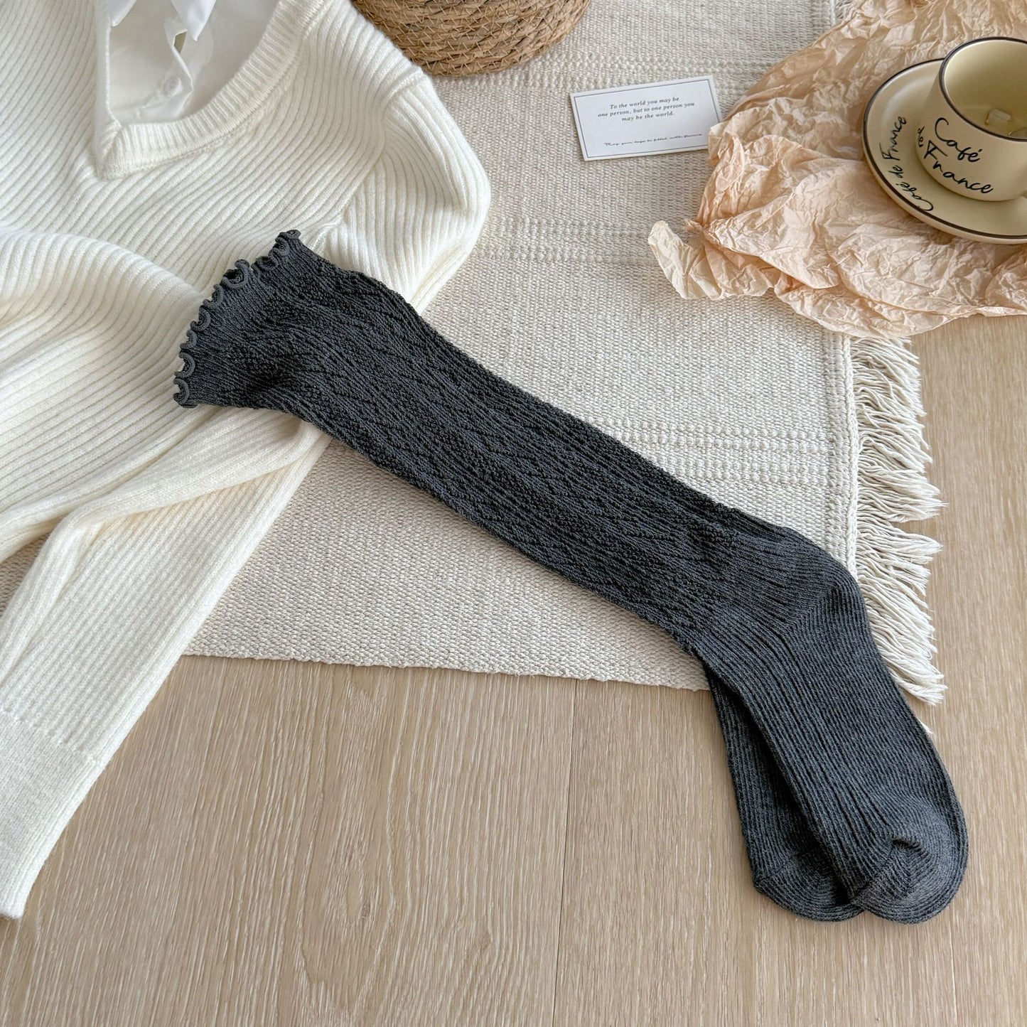 Unisex Cotton Blend Knee-High Mesh Casual Socks