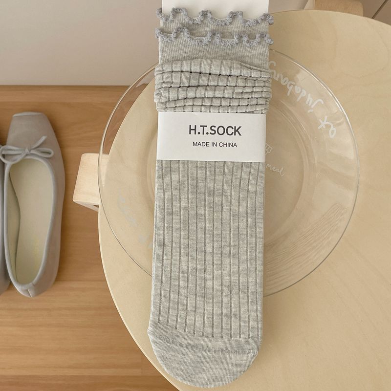 Women's Cotton Mid-Calf Ruffled Ribbed Casual Socks