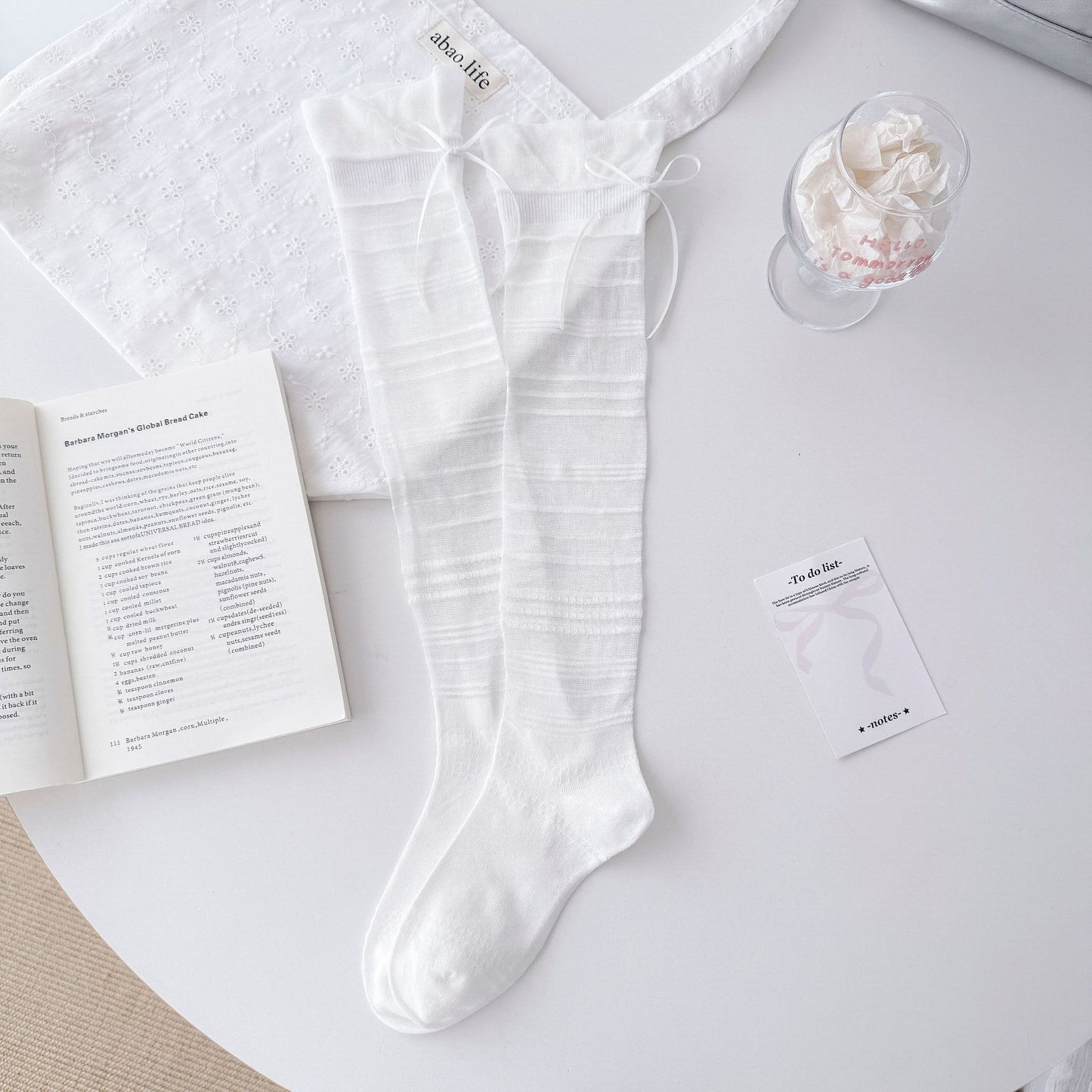 Women's Viscose & Silk Knee-High Bow Mesh Socks
