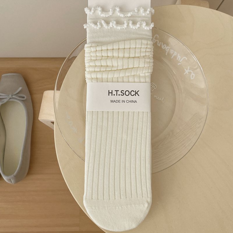 Women's Cotton Mid-Calf Ruffled Ribbed Casual Socks