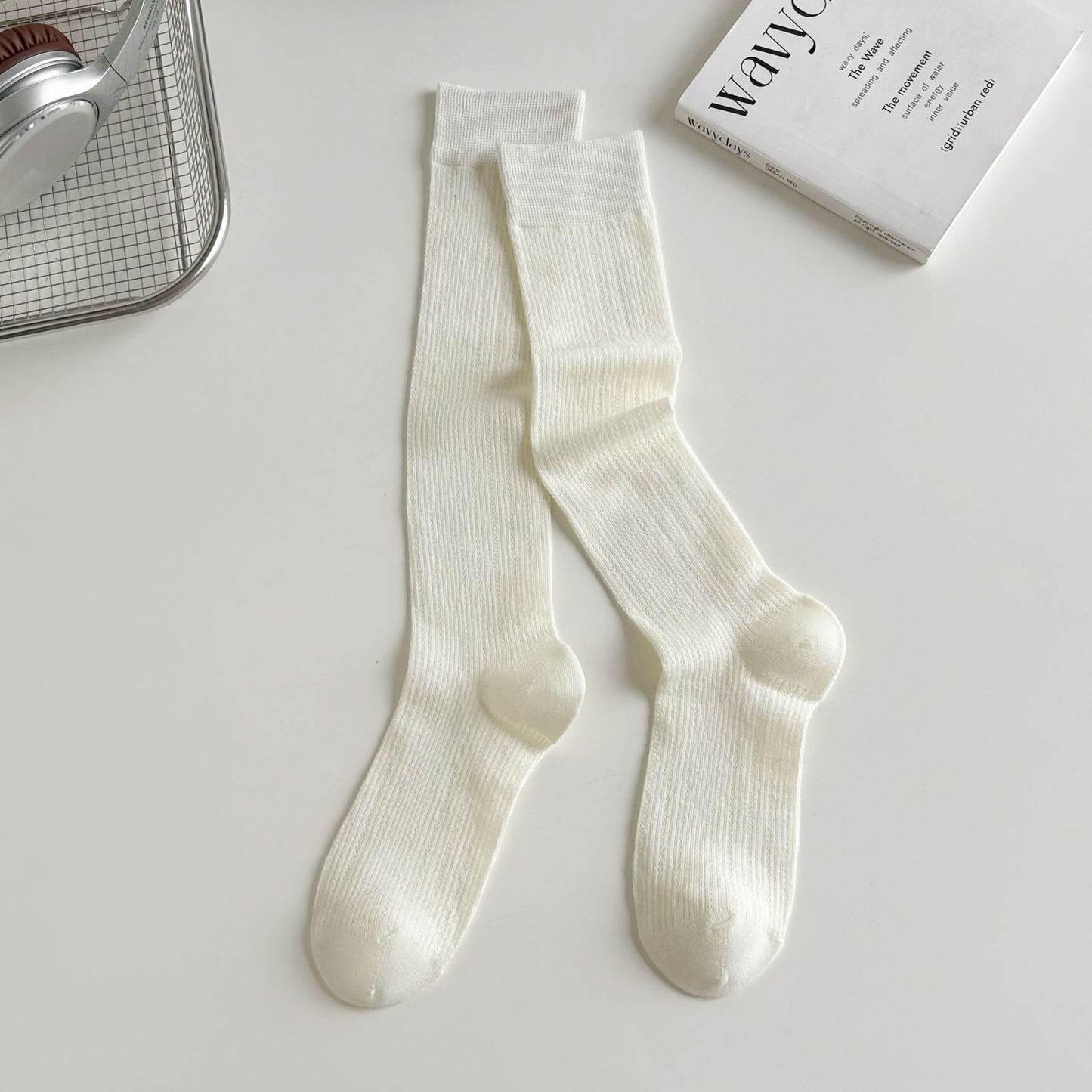 Women's Combed Cotton Mid-Calf Seamless Toe Mesh Socks